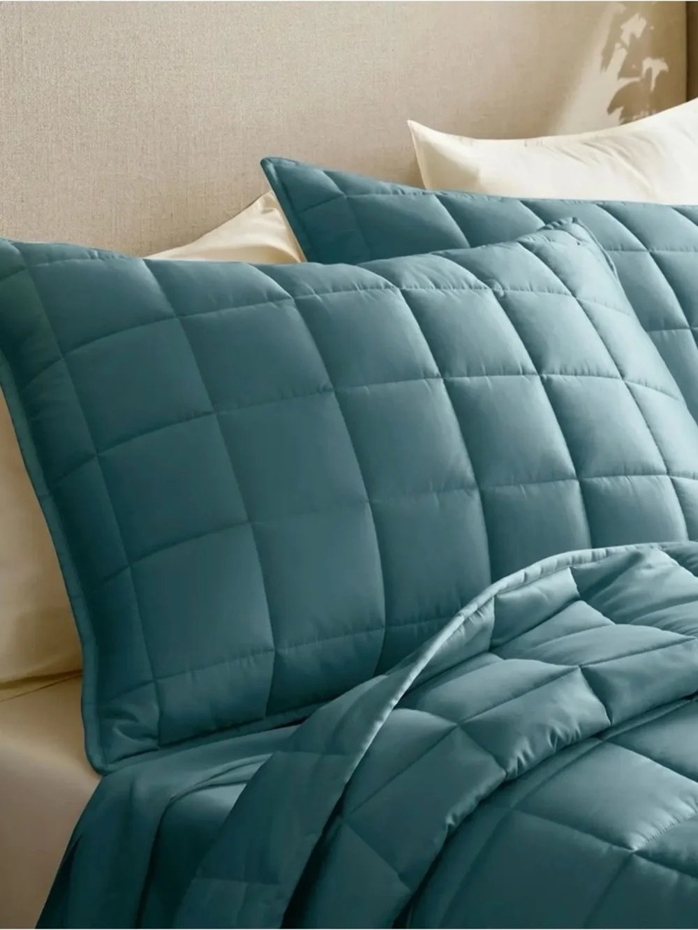 NWOT Quince Bamboo Box Quilted Sham Set, King (Ocean)